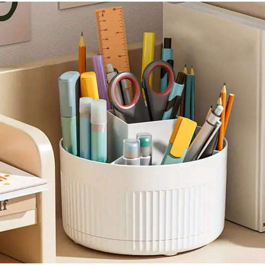 360° Rotating Makeup Organizer - 1pc Plastic Cosmetic Storage With 5 Compartments - Multi-functional Holder For Brushes