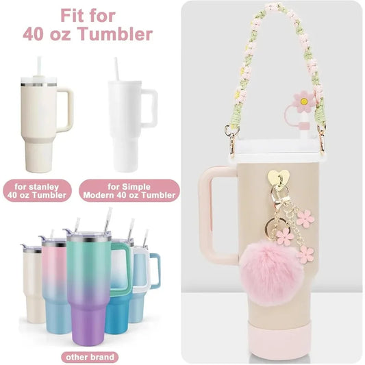 7pcs Cup Accessories Set for Stanley Including Handle Strap, Siliocne Cup Boot Straw Cover Charms for 40oz & 30oz Tumbler