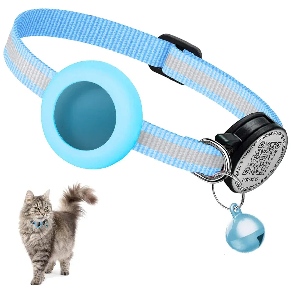 GPS Tracker Cat Collar with QR Name Tag & AirTag Holder, 2 IN 1 Protection Reflective Kitten Collar for Cats Airtag Case gatos
