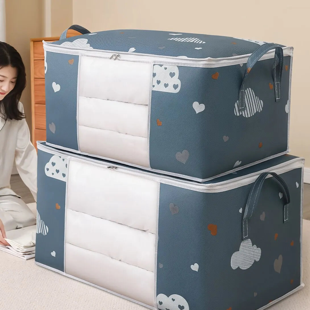 Large Capacity Clothes Storage Bag Organizer With Reinforced Handle Suitable For Blankets Bedding Foldable With Sturdy Zipper