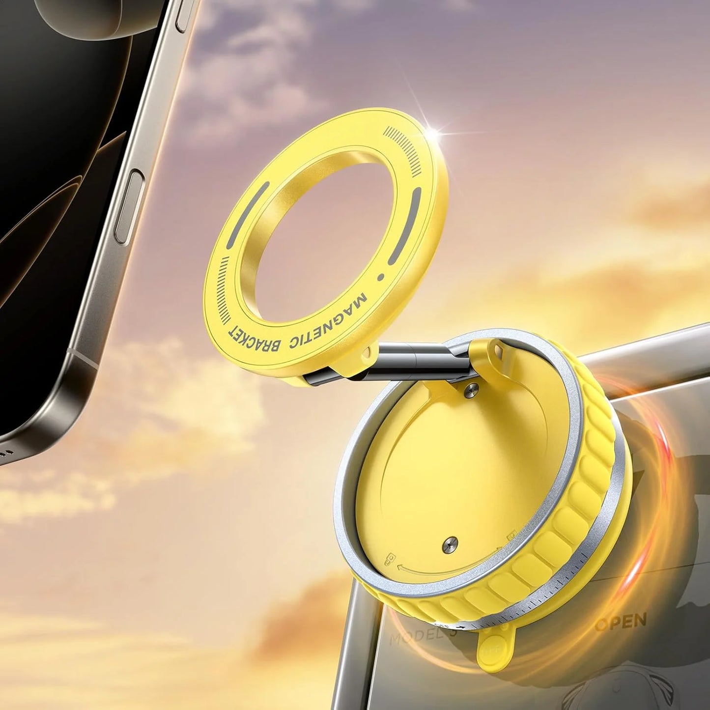 Vacuum magnetic phone holder, Magsafe suction cup phone holder, 360 ° adjustable magnetic phone holder, pocket sized foldable