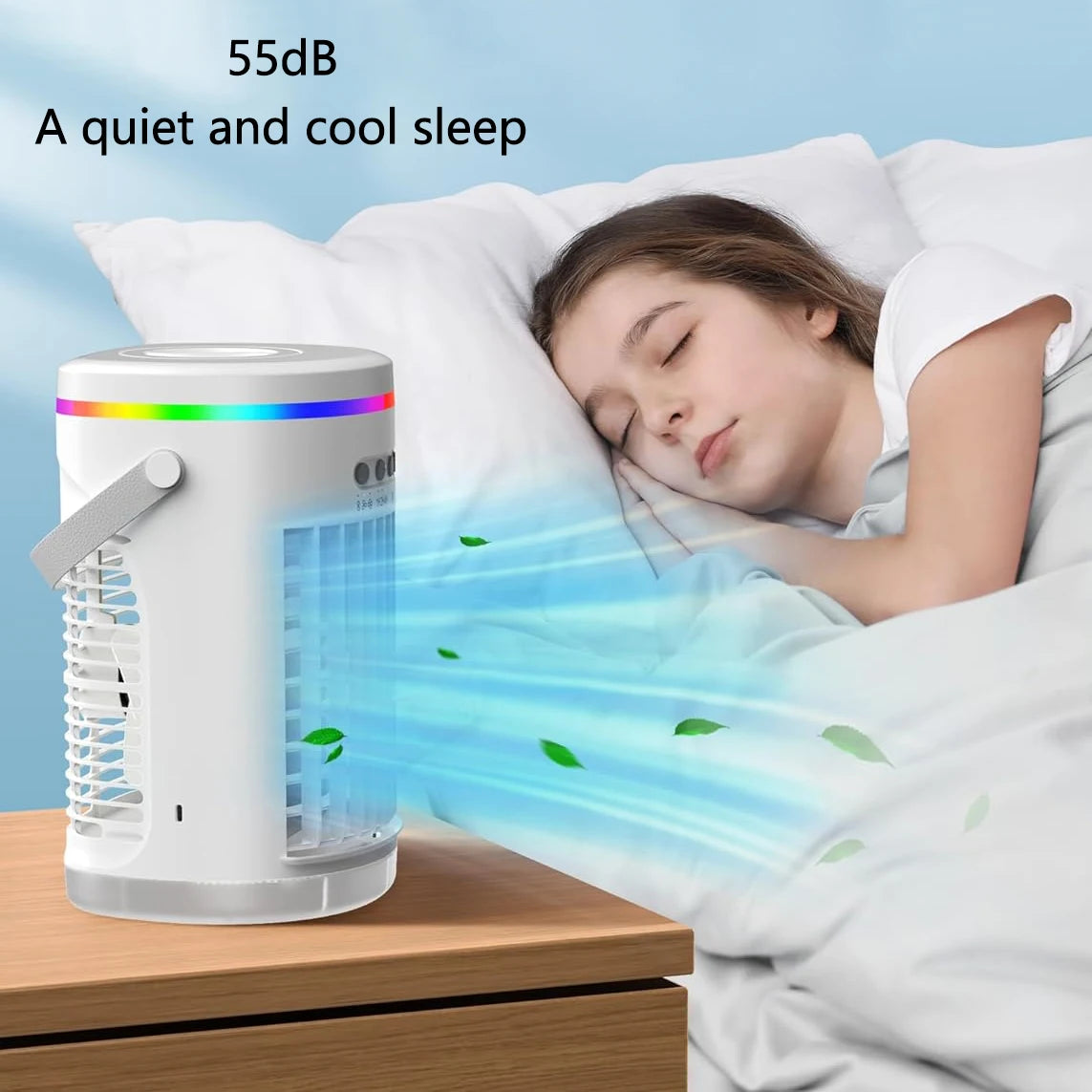 Portable Air Cooler, Cooling fan, Air Conditioner Fan,1400ml,3 Speeds,with 7 Colors Light, USB Powered, for Room/Office/Desk