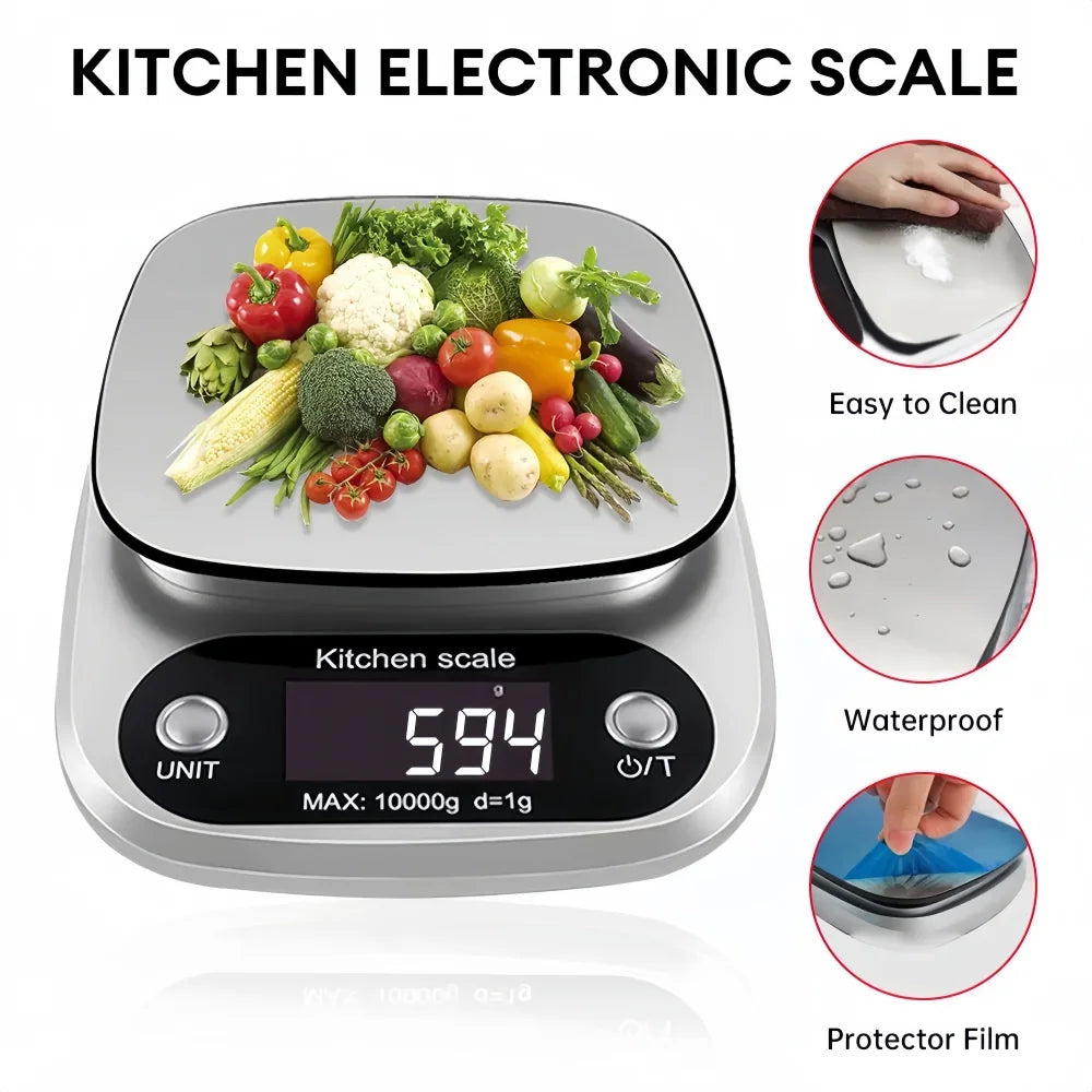 Digital Kitchen Scale Stainless Steel LCD Electronic Food Scale Jewelry Coffee Baking Portable High-quality Kitchen Tool 10kg/1g