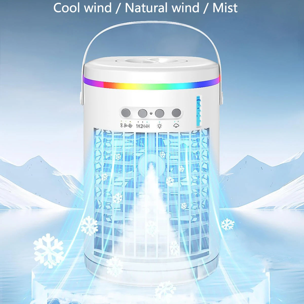 Portable Air Cooler, Cooling fan, Air Conditioner Fan,1400ml,3 Speeds,with 7 Colors Light, USB Powered, for Room/Office/Desk