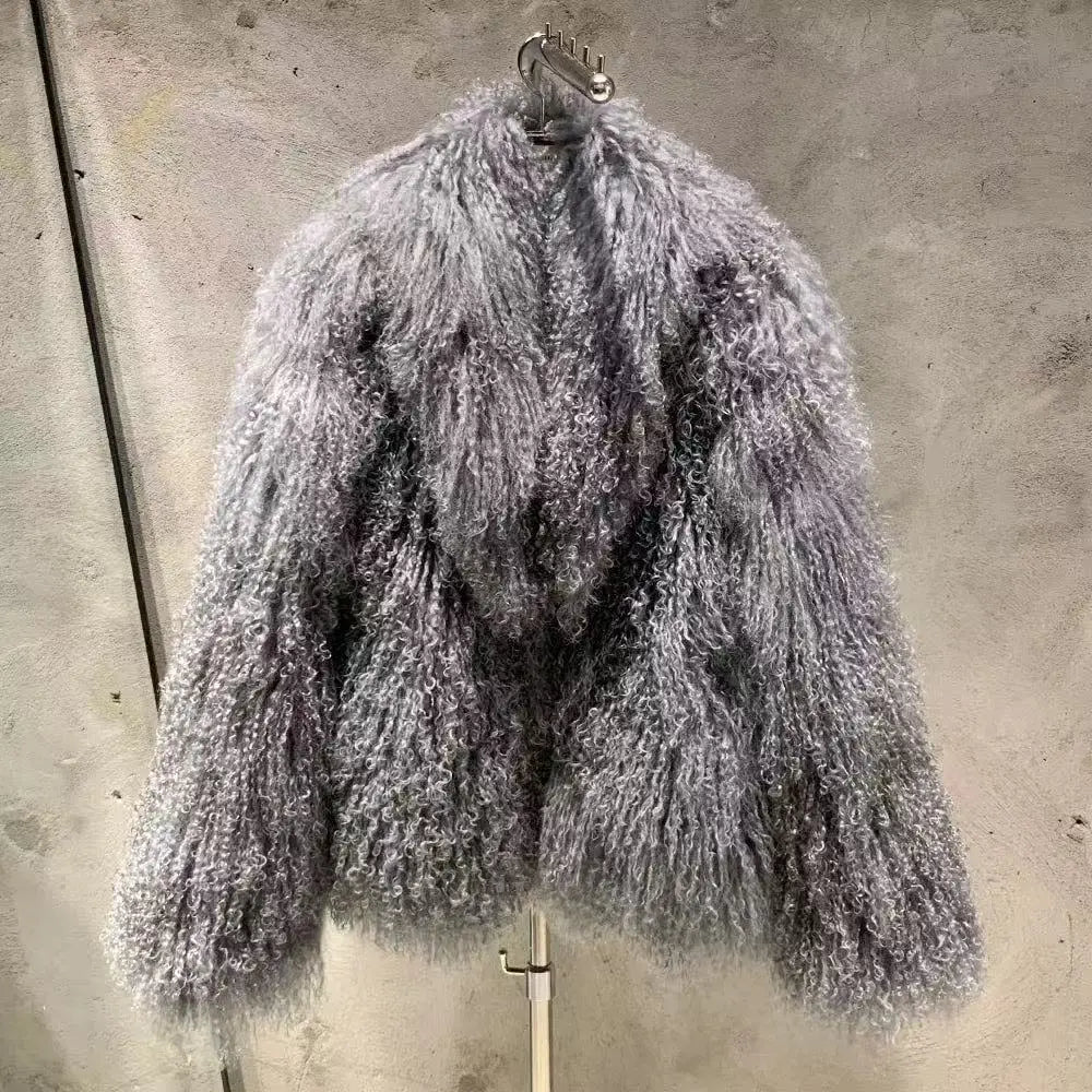 Manteau de fourrure de mouton bordeaux mongol, tissu chaud d'hiver en vraie fourrure, vêtements en fourrure de mouton nature