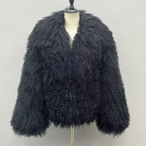 Manteau de fourrure de mouton bordeaux mongol, tissu chaud d'hiver en vraie fourrure, vêtements en fourrure de mouton nature