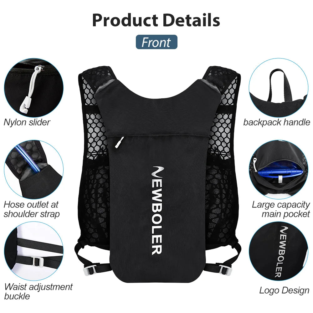 NEWBOLER Breathable Hydration Vest Trail Running Backpacks Lightweight Cycling Run Jogging Marathon Backpack Riding Climbing Bag
