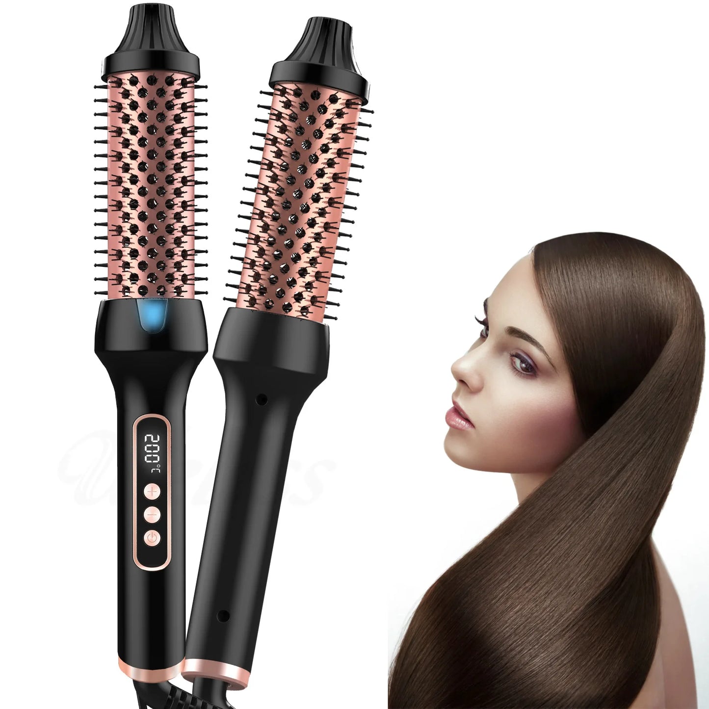 Heated Styling Brush 3-in-1 Ionic Hair Curler/Straightener with Anti-Scald Electric Curl Wand Curling Iron Hair Styling Tools