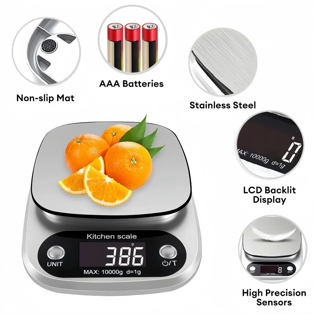 Digital Kitchen Scale Stainless Steel LCD Electronic Food Scale Jewelry Coffee Baking Portable High-quality Kitchen Tool 10kg/1g