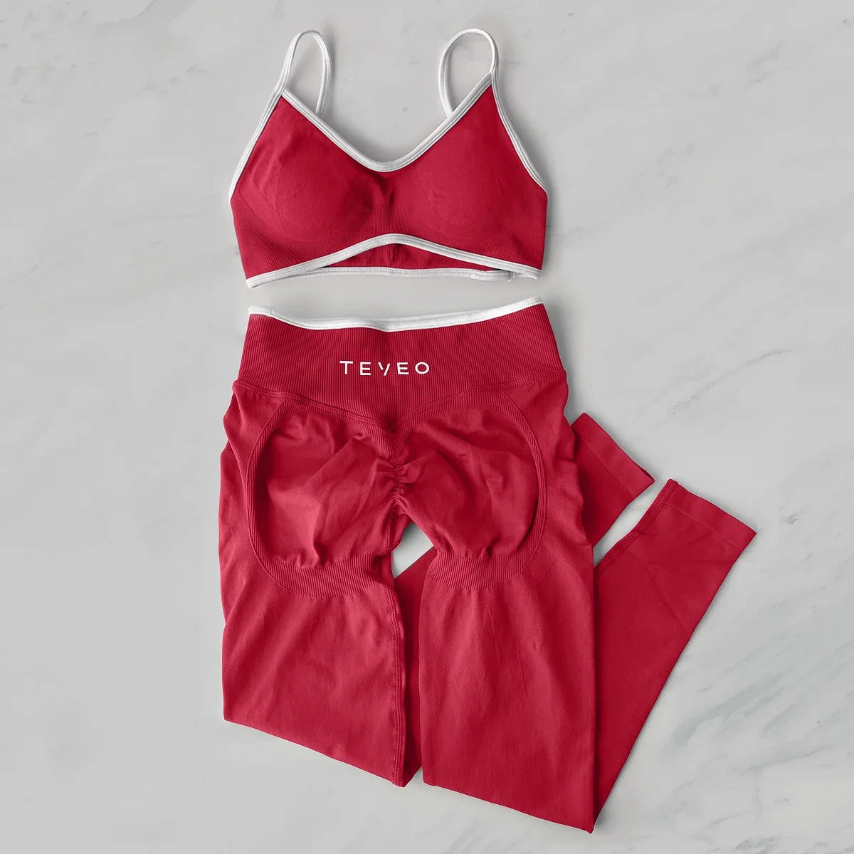 TEVEO 2 Pièces Ensemble De Sport Femme Leggings Vêtements D'Entraînement Ensemble De Soutien-gorge Sans Couture Scrunch Legging