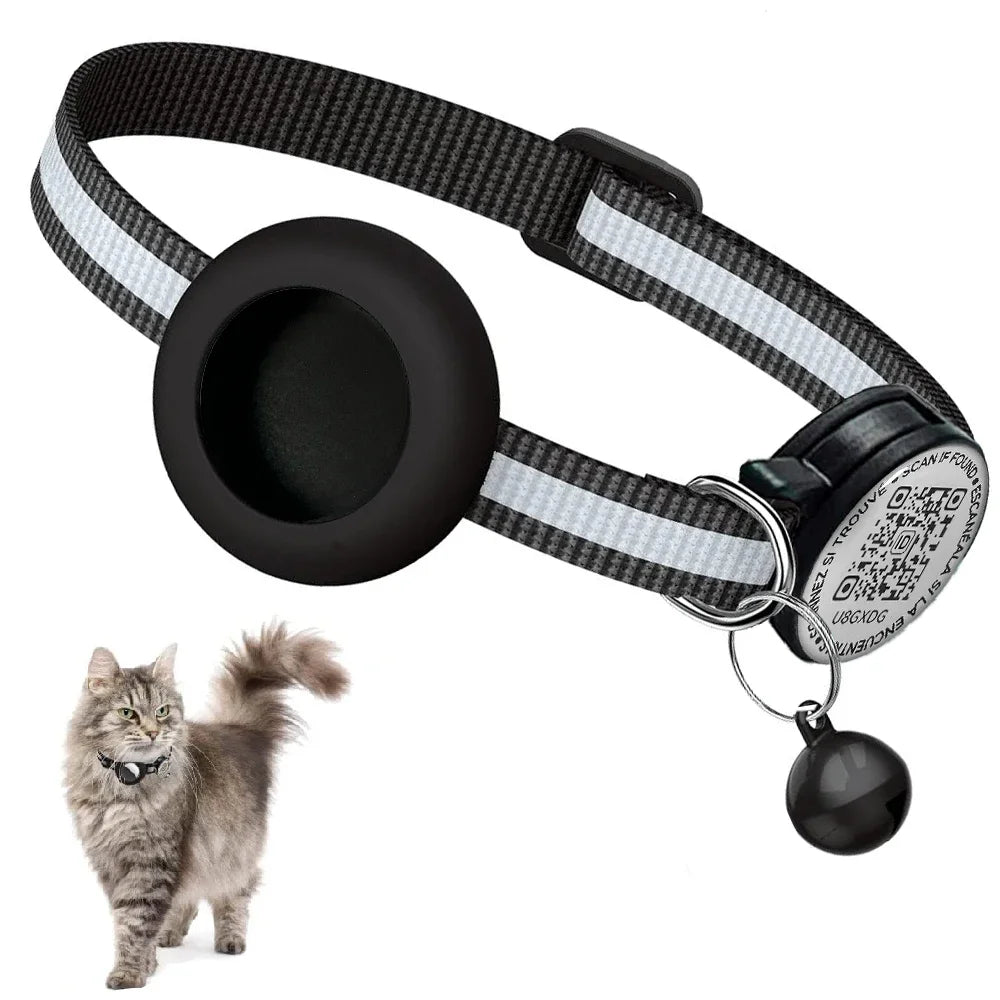 GPS Tracker Cat Collar with QR Name Tag & AirTag Holder, 2 IN 1 Protection Reflective Kitten Collar for Cats Airtag Case gatos