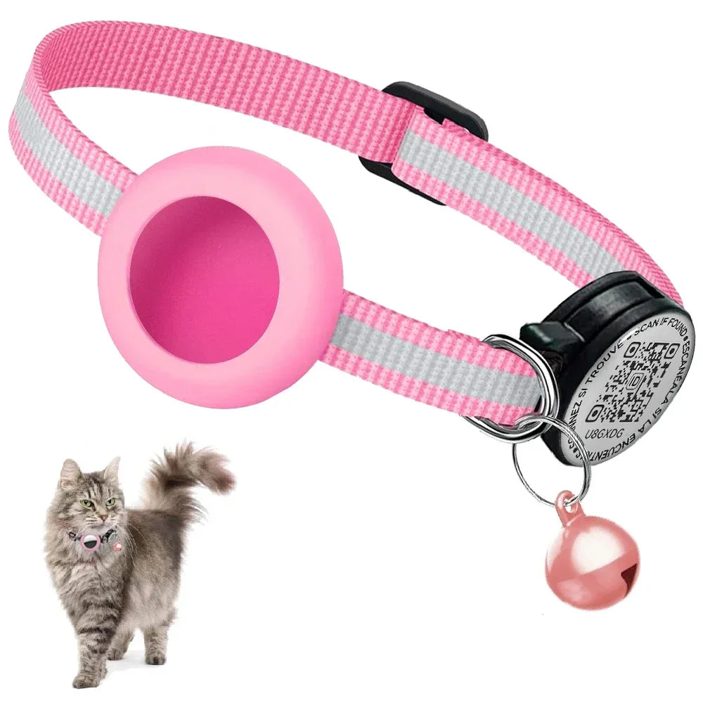GPS Tracker Cat Collar with QR Name Tag & AirTag Holder, 2 IN 1 Protection Reflective Kitten Collar for Cats Airtag Case gatos