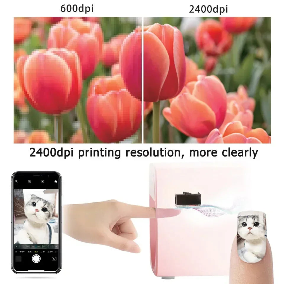 Smart Nail Printer 3D Portable Mobile Nail Painting Machine 2400DPI Printing Resolution Support WiFi/DIY for Home Nail Salon